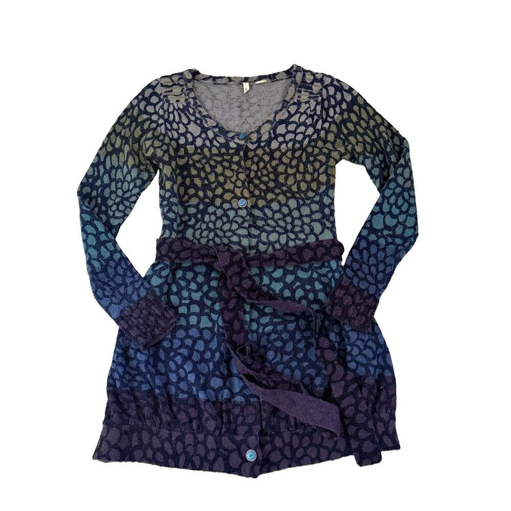 MOTH Anthropologie Wool/Alpaca Blend Cardigan Sweater Blue Leopard Womens S $138